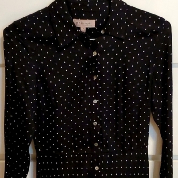 Philosophy Black and White Polka Dot  Button Down Collar Dress - Picture 3 of 16